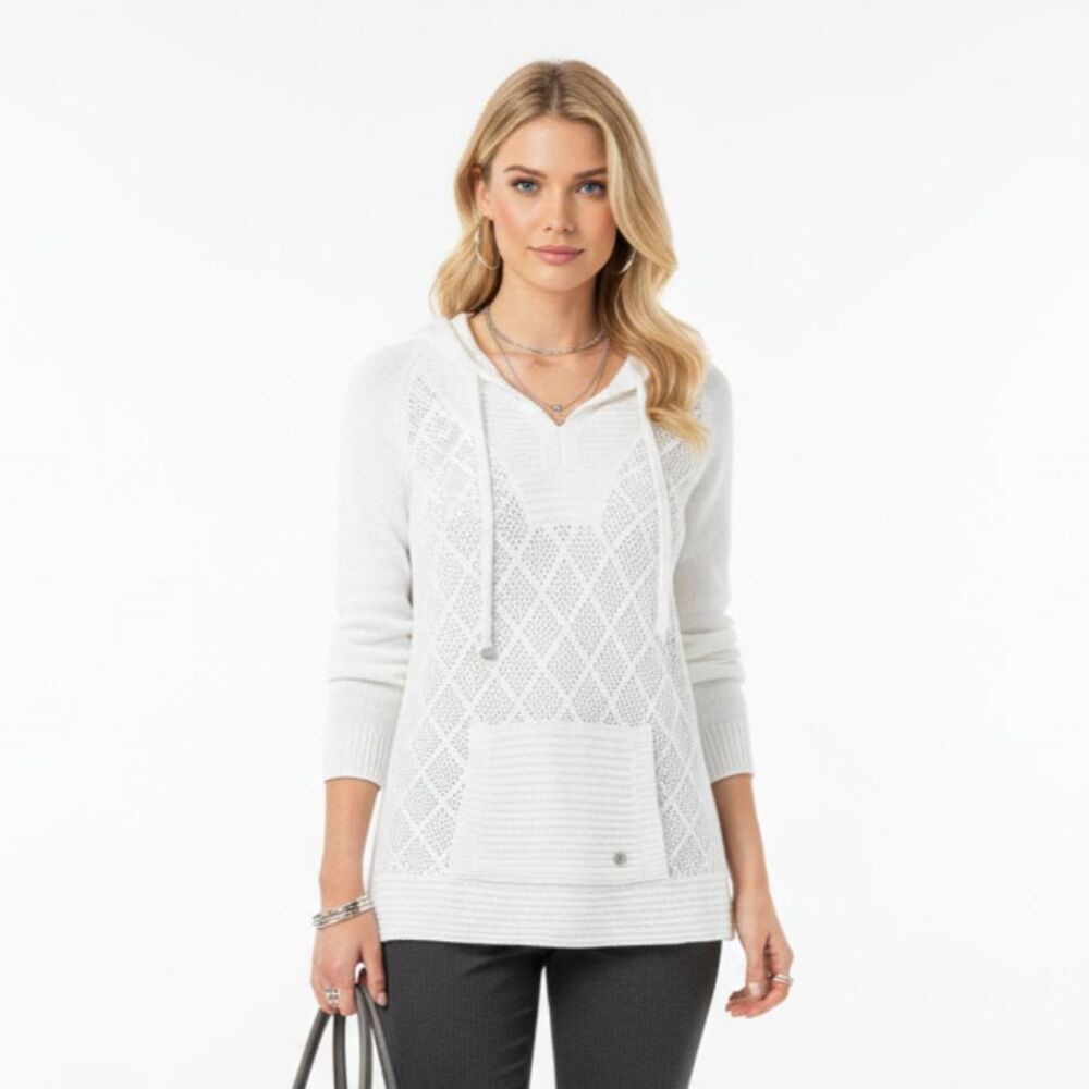 PrAna White Long Sleeve Crochet Hoody‎ Sweater S